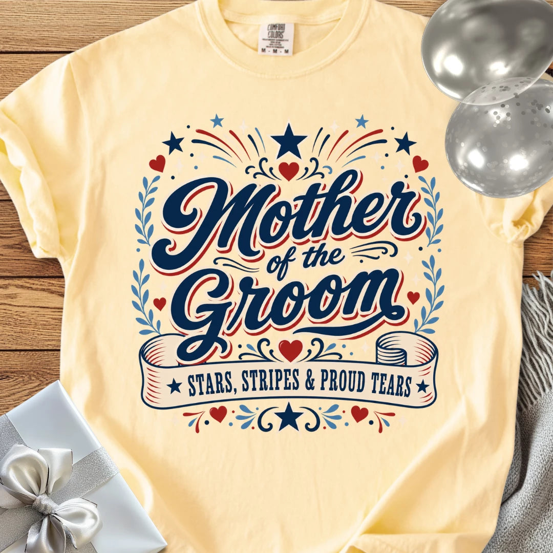 Mother of the Groom, Stars, Stripes & Proud Tears - Premium Wedding T-Shirt
