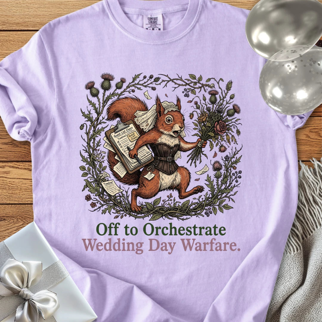 Off to Orchestrate Wedding Day Warfare - Premium Wedding T-Shirt
