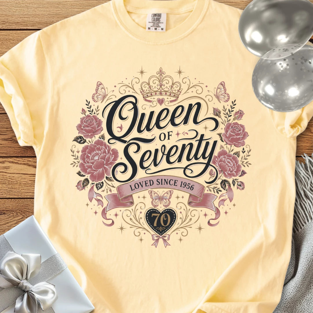 Queen of Seventy, Loved Since 1956 - Premium 70th Birthday T-Shirt