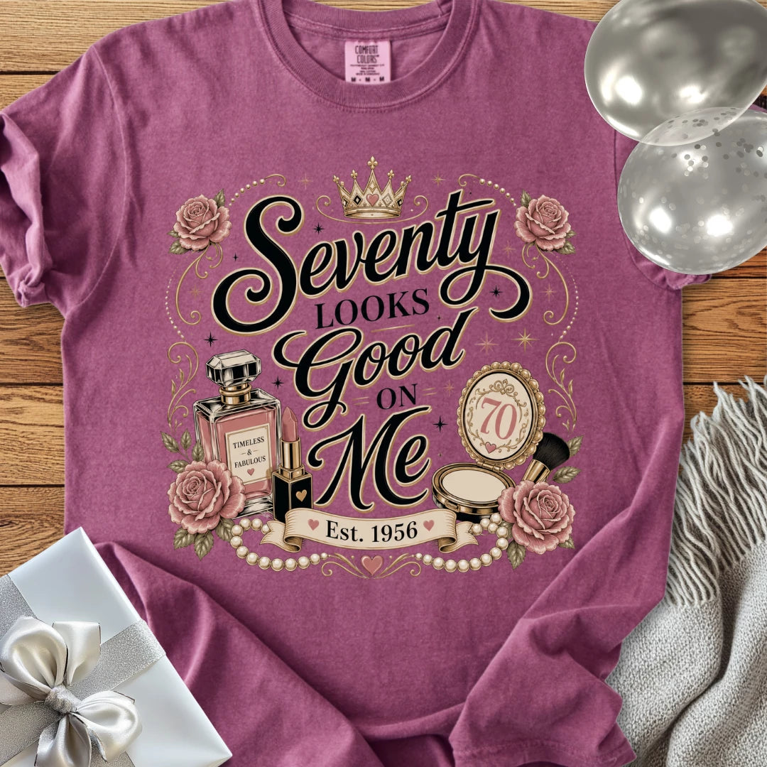 Seventy Looks Good On Me. Est. 1956 - Premium 70th Birthday T-Shirt