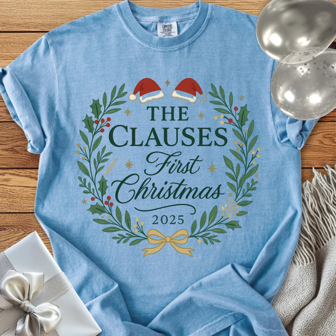 The Clauses First Christmas 2025 - Premium Wedding T-Shirt