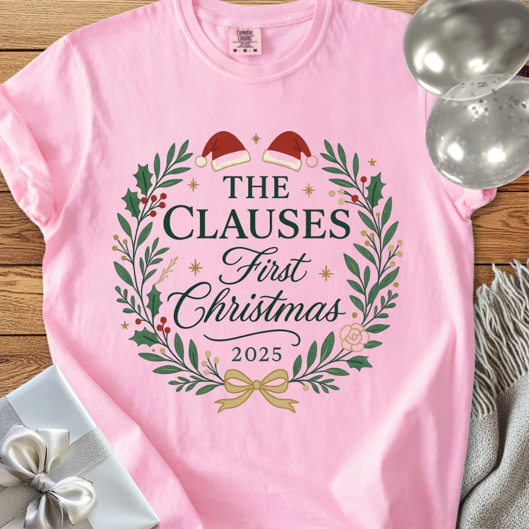 The Clauses First Christmas 2025 - Premium Wedding T-Shirt