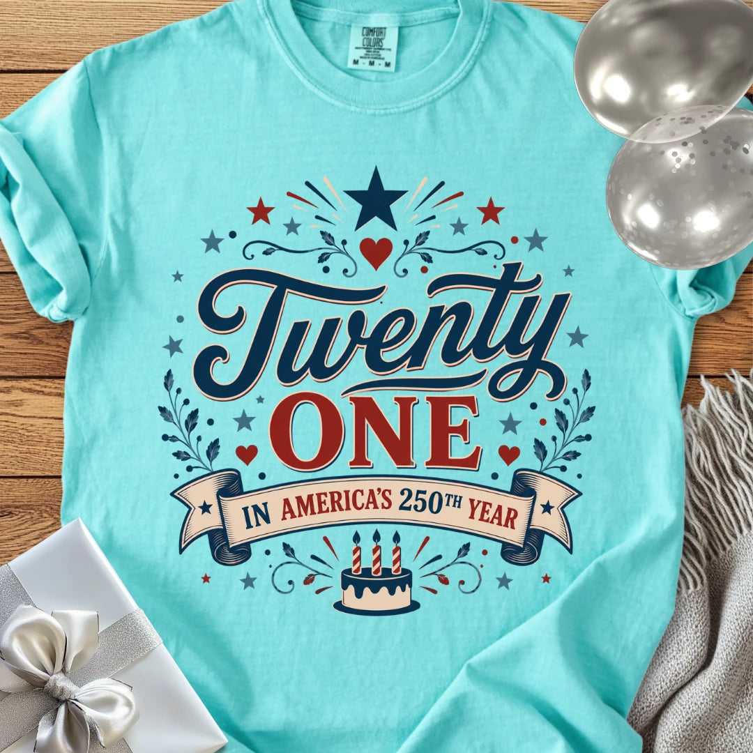 Twenty One In America's 250th Year - Premium America 250 Birthday T-Shirt