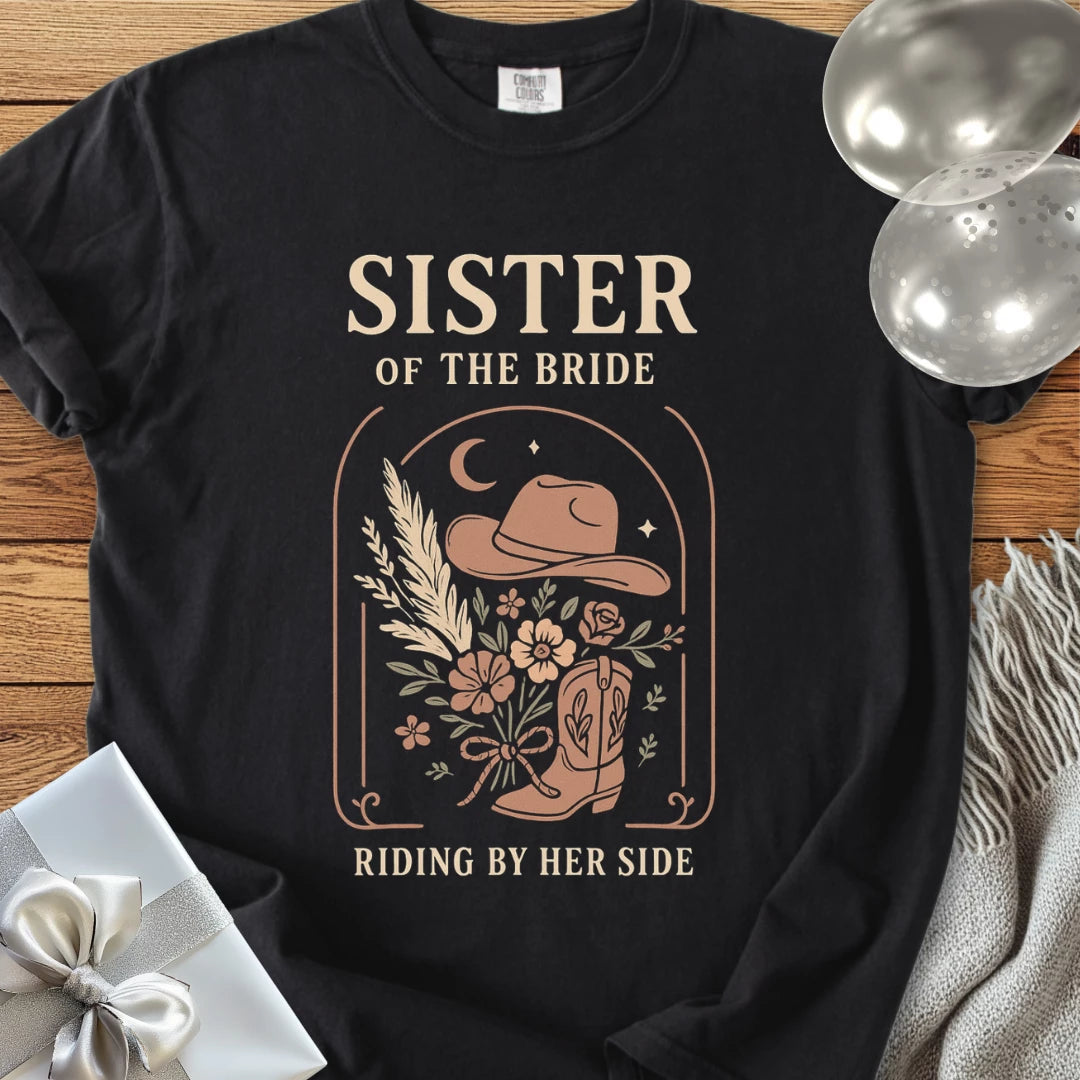 Sister of the Bride, Riding by Her Side - Western Bridal Party T-Shirt