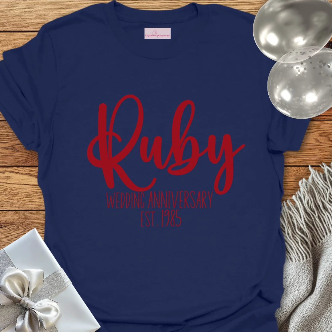 Ruby Wedding Anniversary, Est. 1985 - 40th Wedding Anniversary T-Shirt