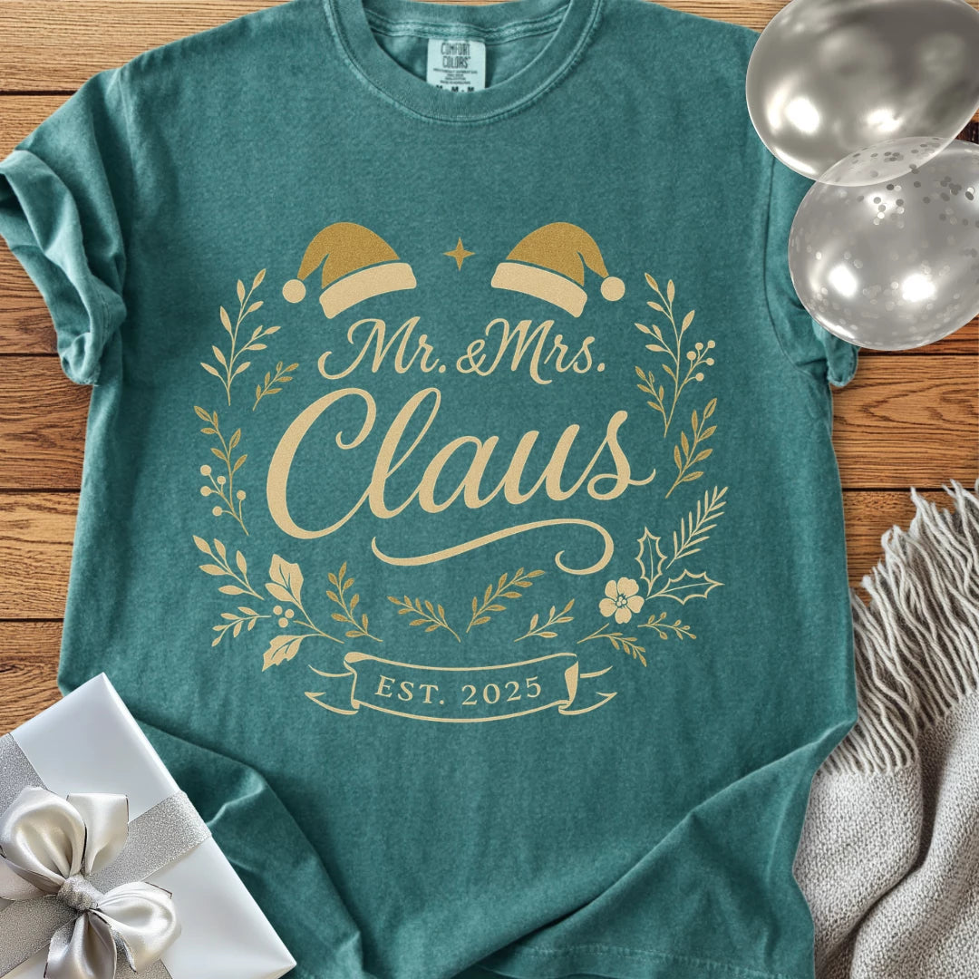Mr & Mrs Claus, Est 2025 - Premium Wedding T-Shirt