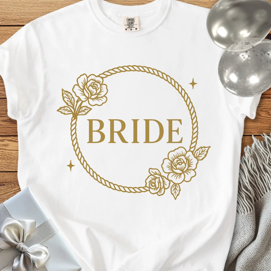 Bride - Premium Floral Wreath Bridal Party T-Shirt