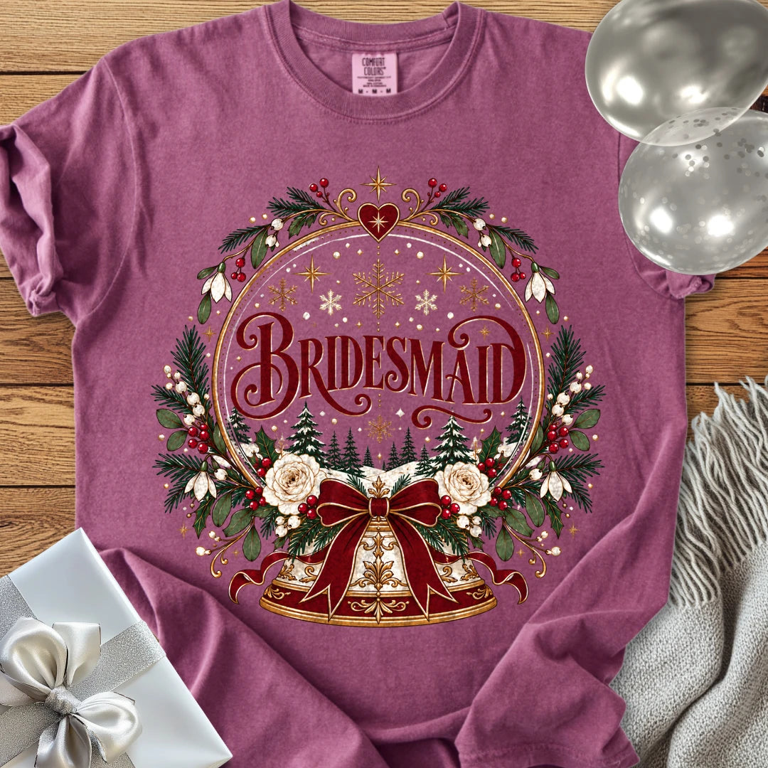 Bridesmaid - Premium Snowglobe Wedding T-Shirt - Berry