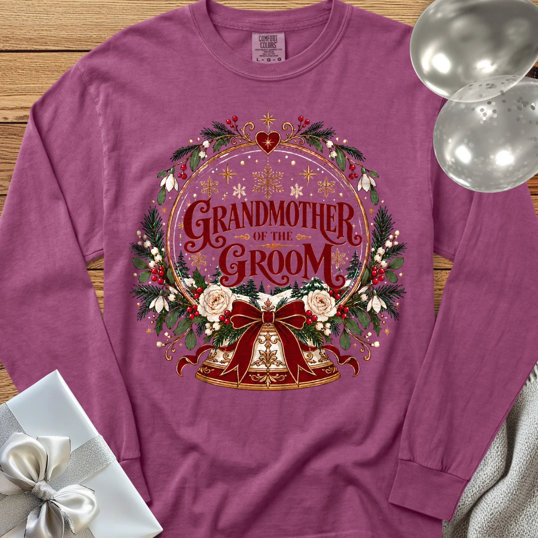 Grandmother of the Groom - Premium Snowglobe Wedding Long Sleeve T-Shirt - Berry