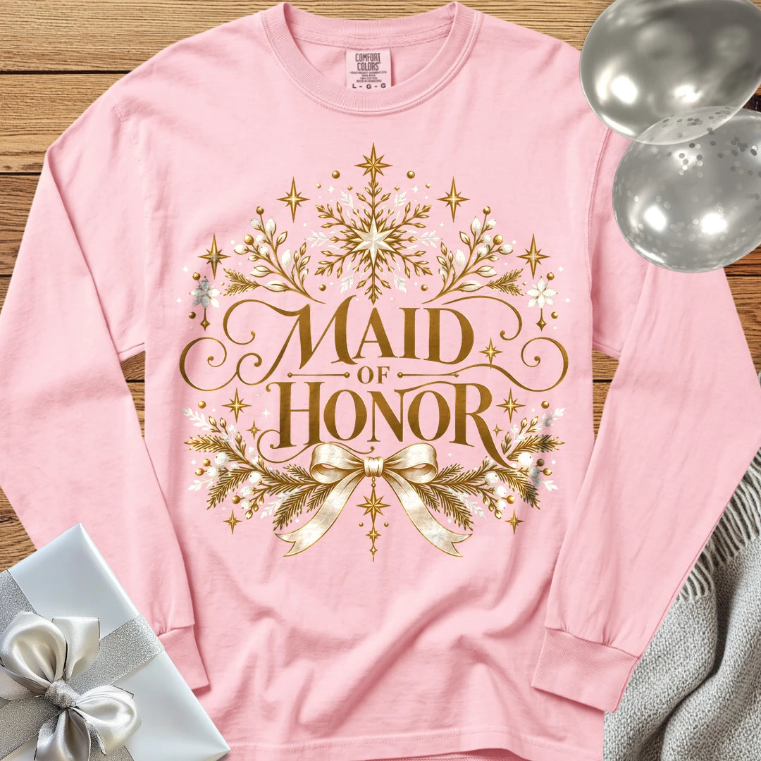 Maid of Honor - Premium Winter Sparkle Wedding Long Sleeve T-Shirt - Blossom
