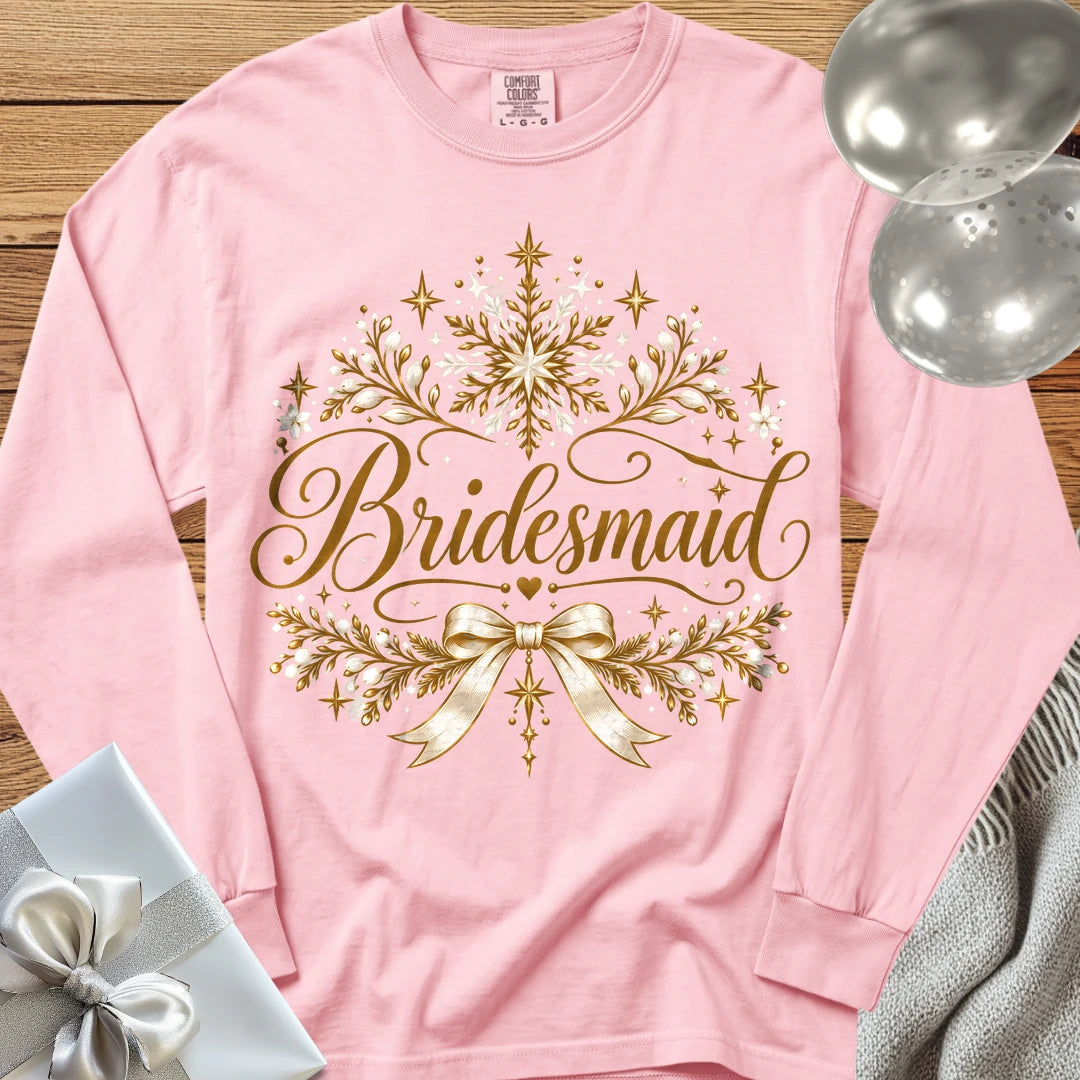 Bridesmaid - Premium Winter Sparkle Wedding Long Sleeve T-Shirt - Blossom
