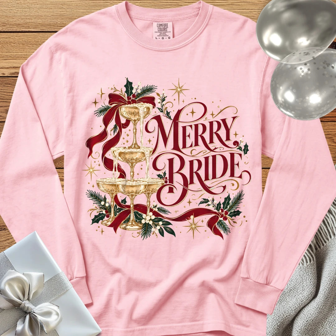 Merry Bride - Premium Christmas Wedding Long Sleeve T-Shirt - Blossom