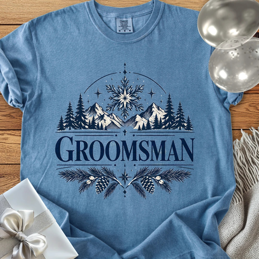 Groomsman - Premium Winter Peaks Wedding T-Shirt - Blue Jean