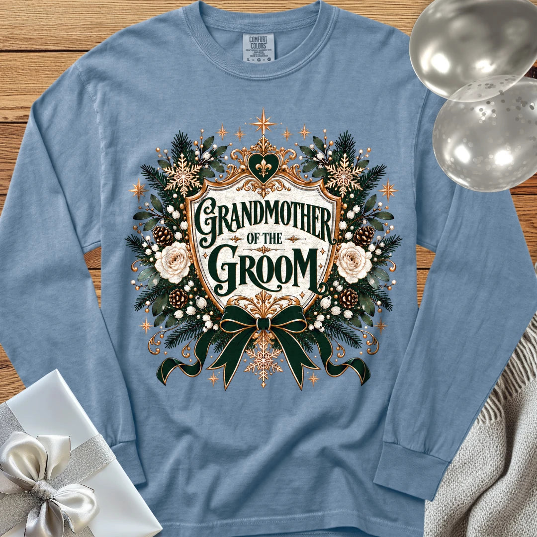 Grandmother of the Groom - Premium Winter Heirloom Wedding Long Sleeve T-Shirt - Blue Jean