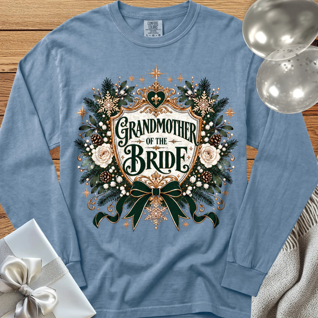 Grandmother of the Bride - Premium Winter Heirloom Wedding Long Sleeve T-Shirt - Blue Jean