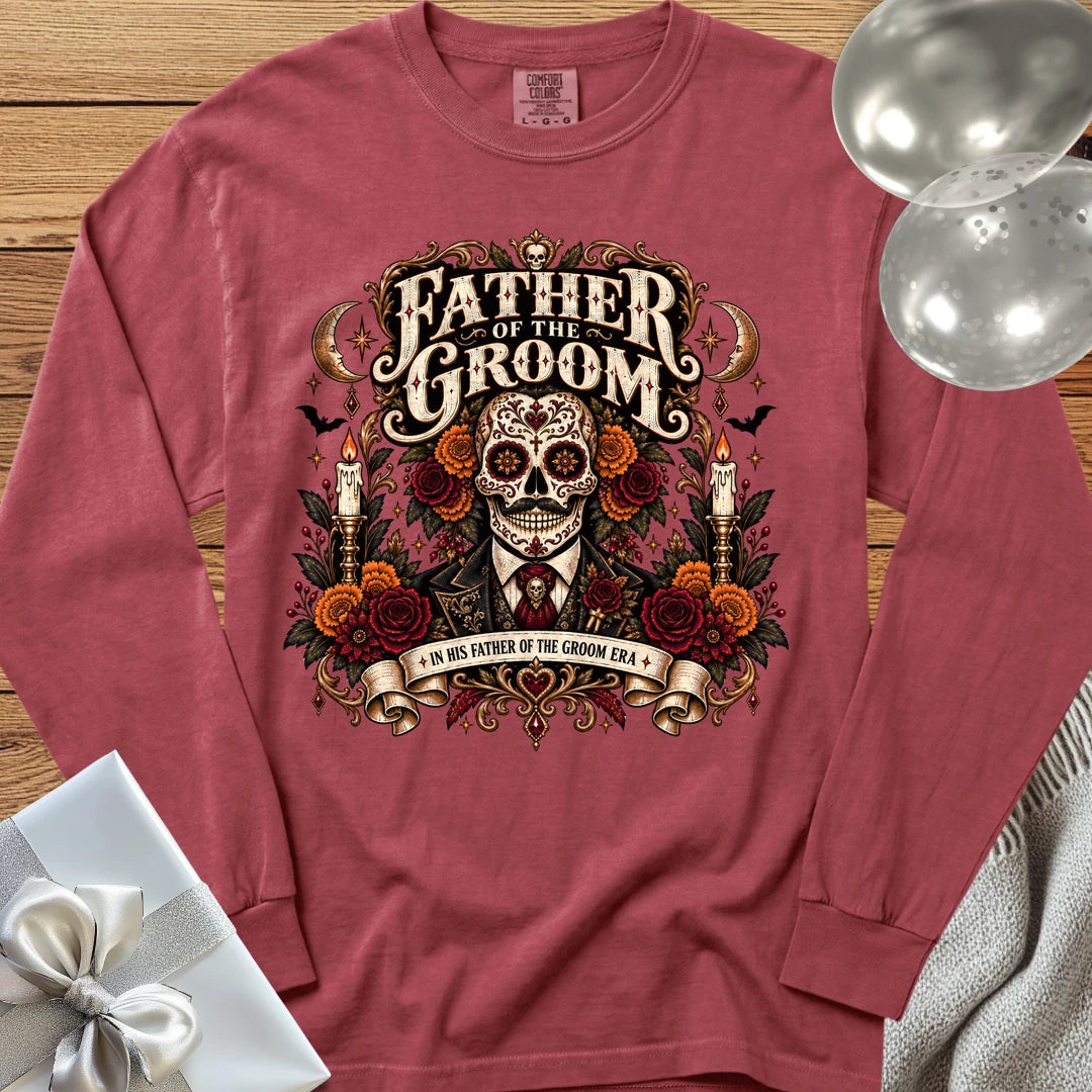 Father of the Groom, In His Father of the Groom Era - Premium Halloween Wedding Long Sleeve T-Shirt - Brick