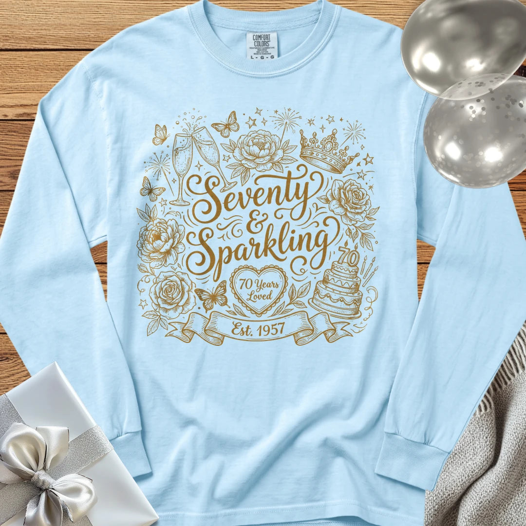 Seventy & Sparkling, Est. 1957 - Premium 70th Birthday Long Sleeve T-Shirt - Chambray
