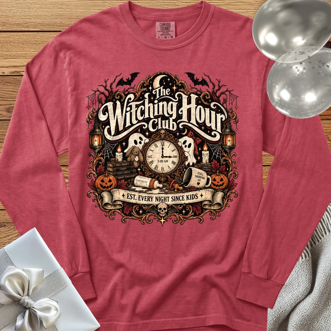 Witching Hour Club, Est. Every Night Since Kids - Premium Halloween Parenting Long Sleeve T-Shirt - Crimson