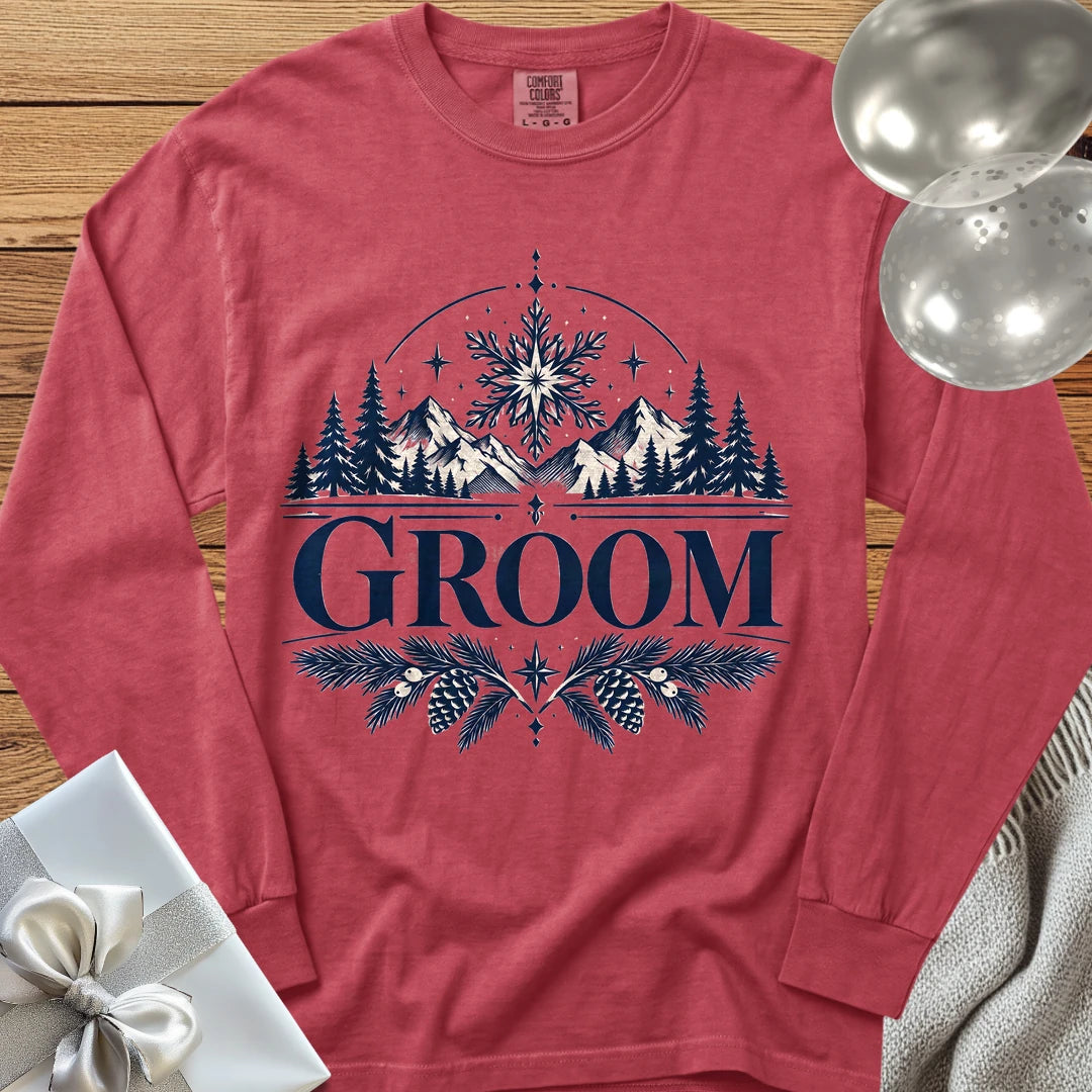 Groom - Premium Winter Peaks Wedding Long Sleeve T-Shirt - Crimson