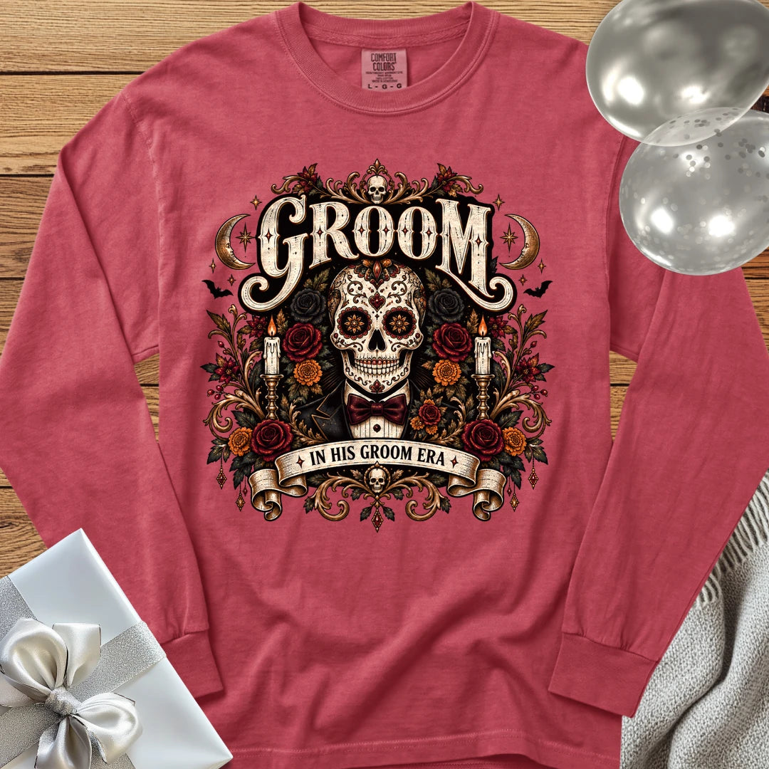 Groom, In His Groom Era - Premium Halloween Wedding Long Sleeve T-Shirt - Crimson