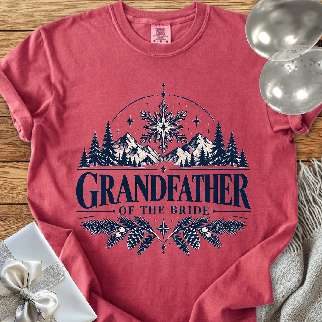 Grandfather of the Bride - Premium Winter Peaks Wedding T-Shirt - Crimson