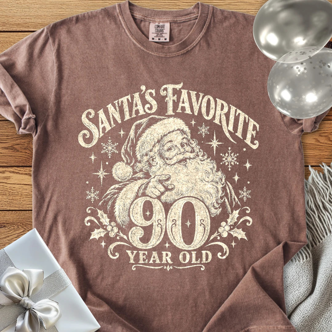Santa’s Favorite 90-Year-Old - Premium Christmas 90th Birthday T-Shirt - Espresso