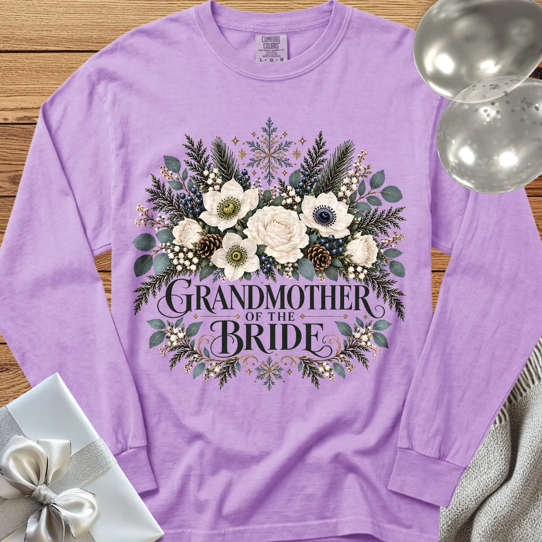 Grandmother of the Bride - Premium Winter Bouquet Wedding Long Sleeve T-Shirt - Orchid
