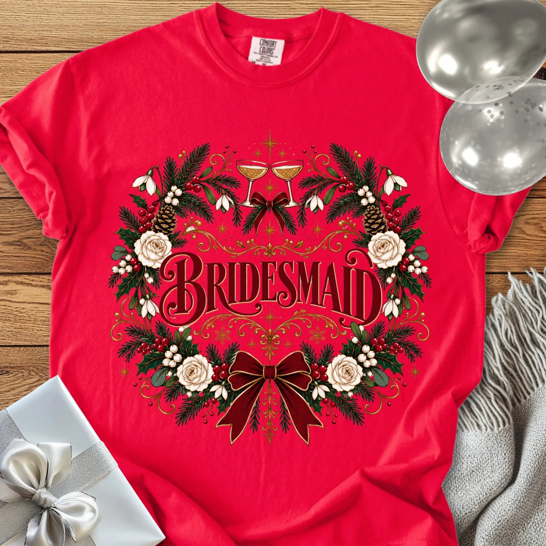 Bridesmaid - Premium Winter Crest Wedding T-Shirt - Red