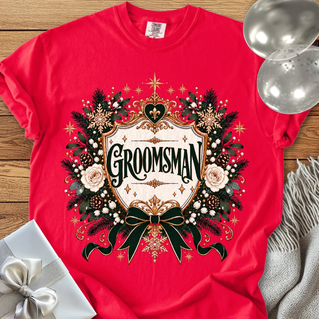 Groomsman - Premium Winter Heirloom Wedding T-Shirt - Red