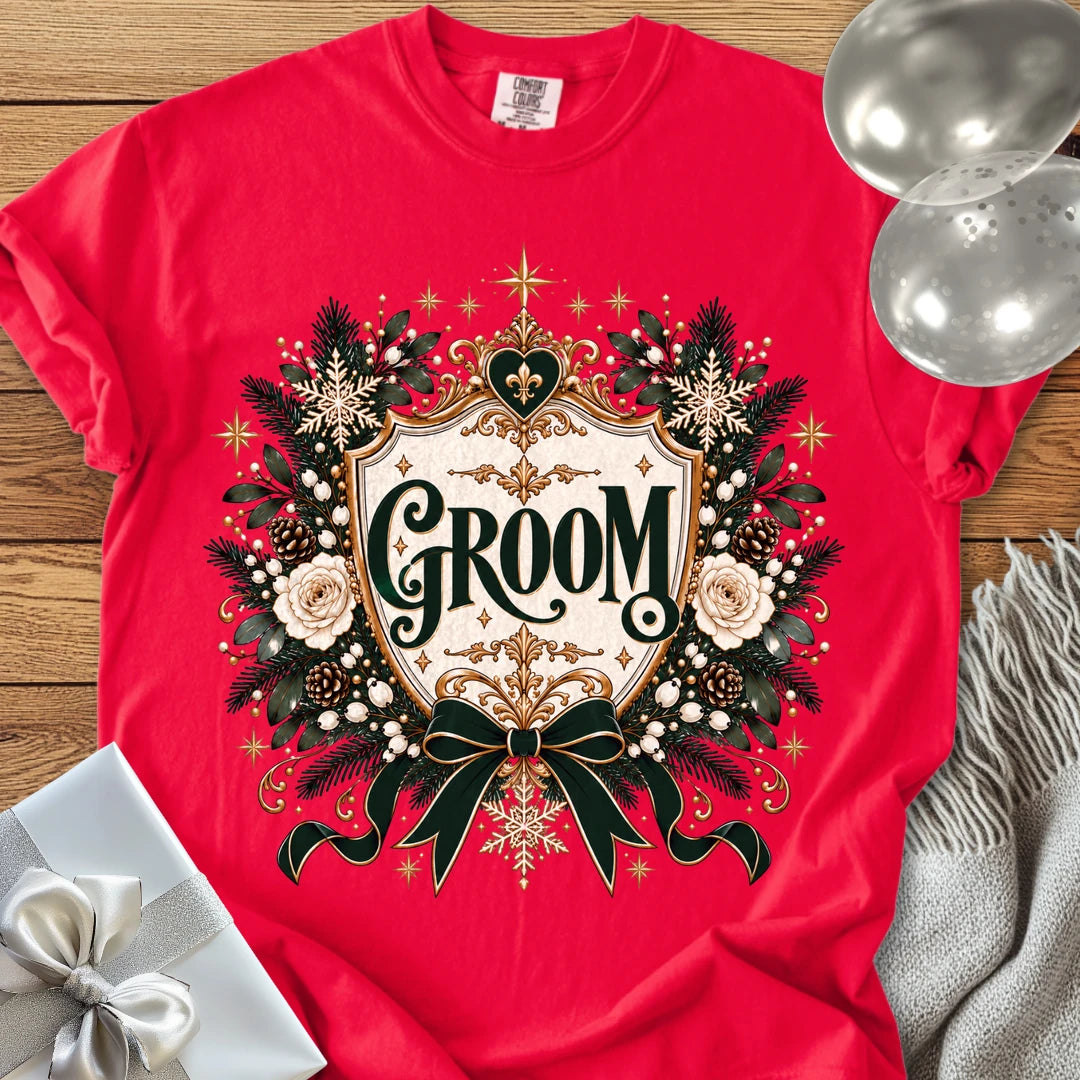 Groom - Premium Winter Heirloom Wedding T-Shirt - Red