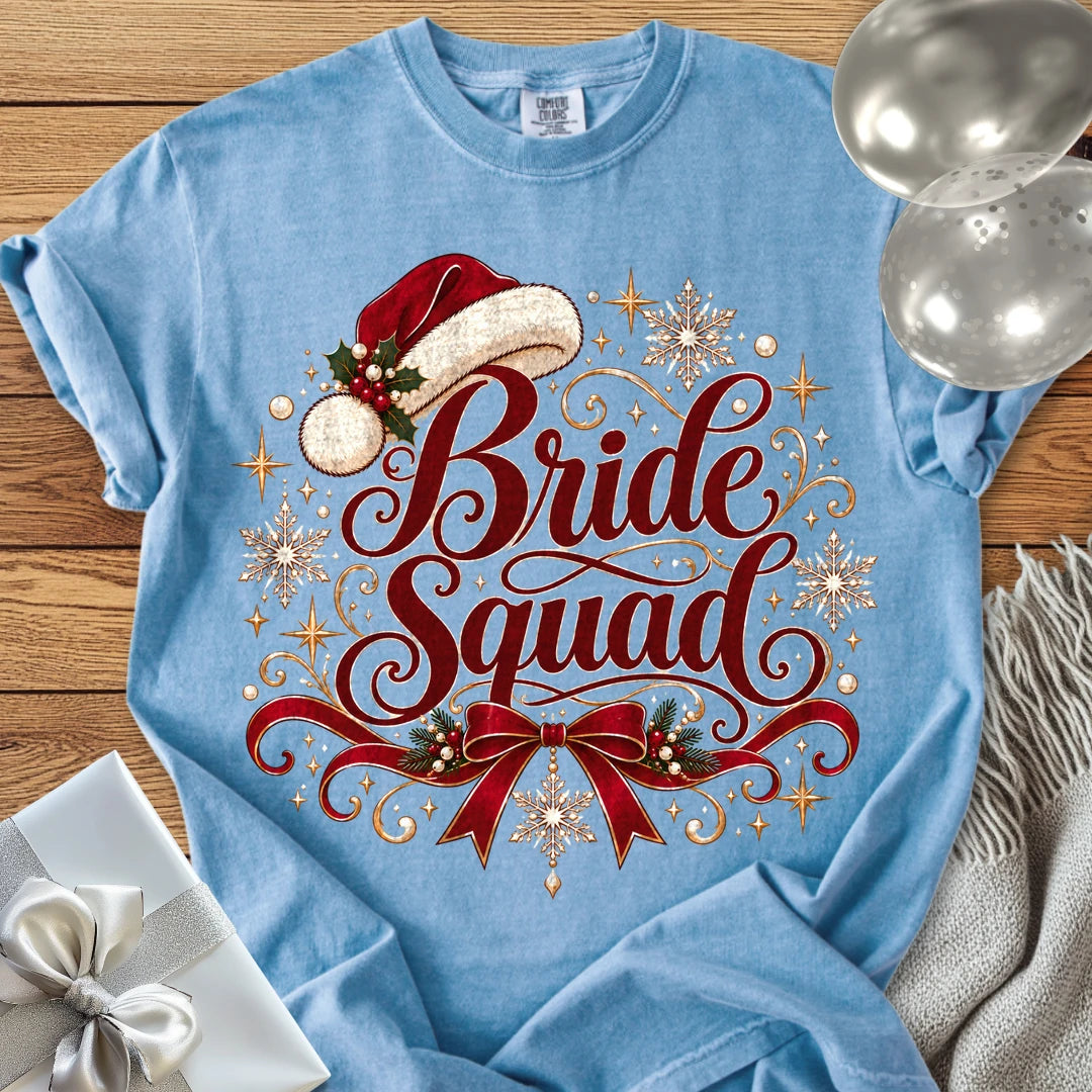 Bride Squad - Premium Christmas Wedding T-Shirt - Washed Denim