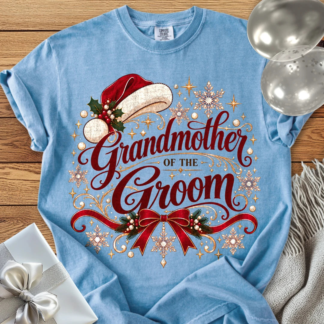 Grandmother of the Groom - Premium Christmas Wedding T-Shirt - Washed Denim