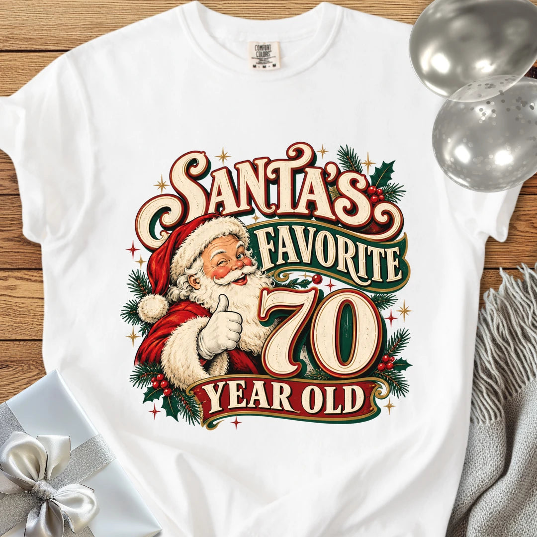Santa’s Favorite 70 Year Old - Premium Christmas 70th Birthday T-Shirt - White