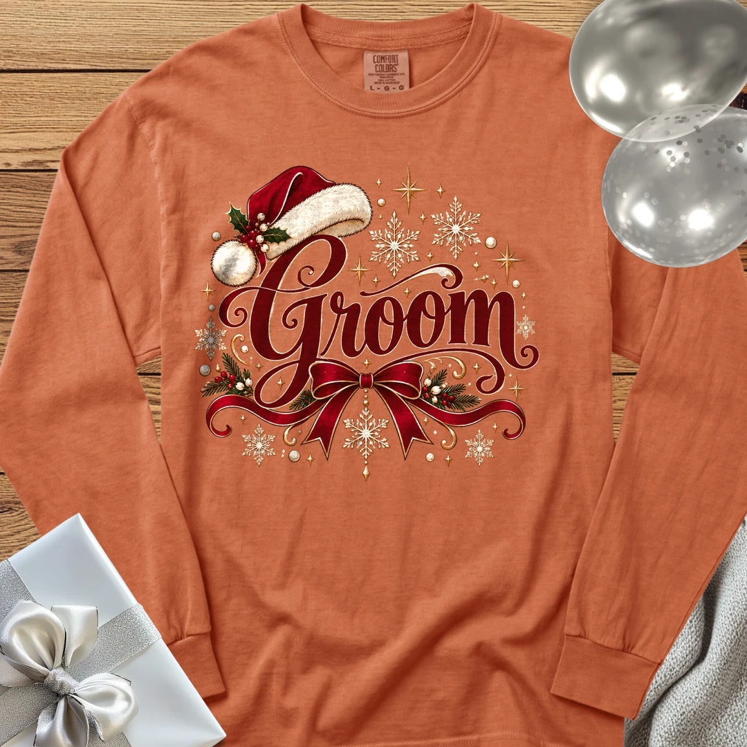 Groom - Premium Christmas Long Sleeve Wedding T-Shirt - Yam
