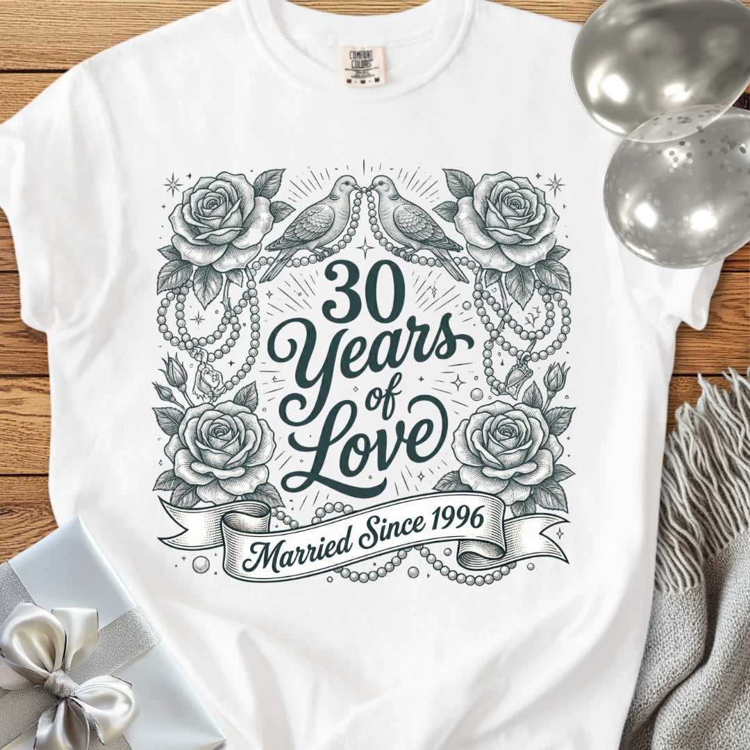 30 Years of Love, Married Since 1996 - Premium 30th Wedding Anniversary T-Shirt