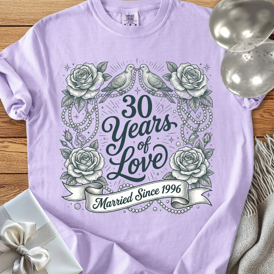 30 Years of Love, Married Since 1996 - Premium 30th Wedding Anniversary T-Shirt