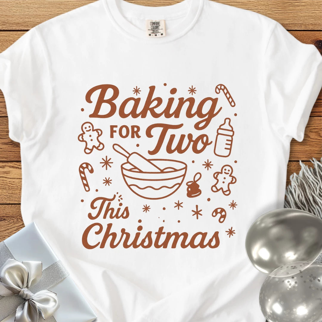 Baking for Two This Christmas - Premium Christmas Pregnancy T-Shirt
