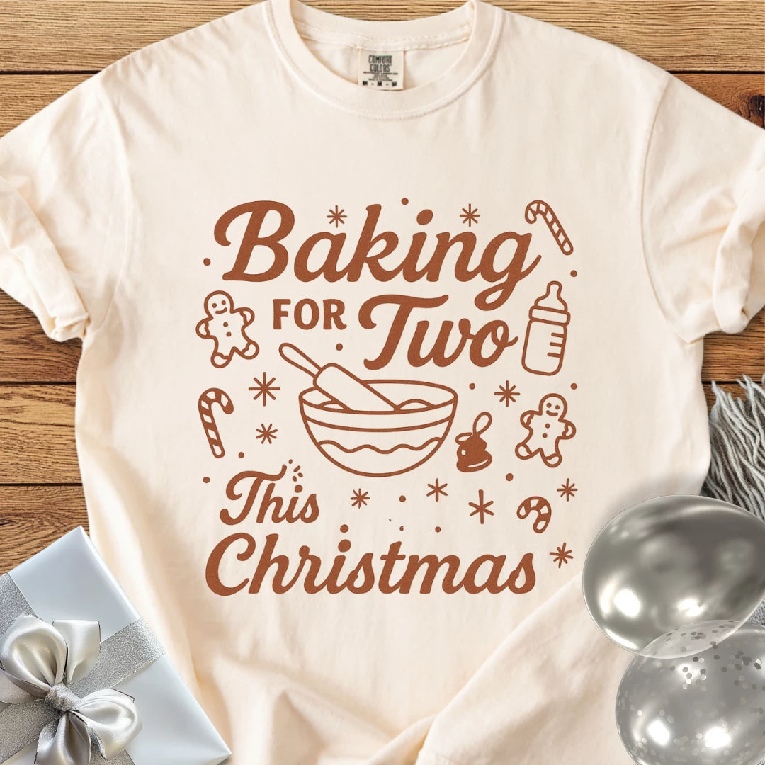 Baking for Two This Christmas - Premium Christmas Pregnancy T-Shirt