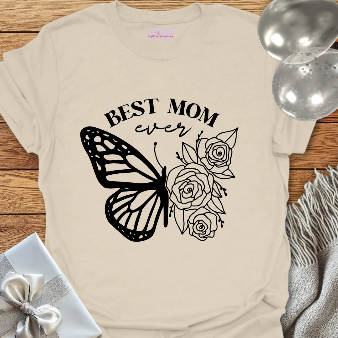 Best Mom Ever Floral Butterfly T-Shirt
