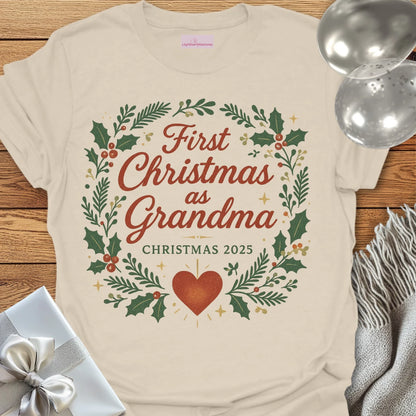First Christmas as Grandma, Christmas 2025 - Christmas T-Shirt