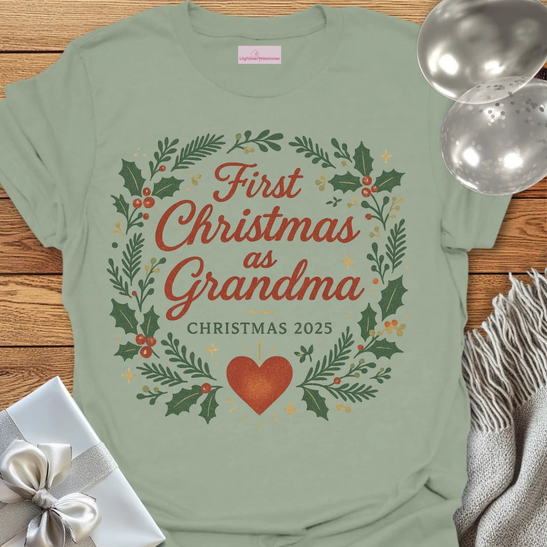 First Christmas as Grandma, Christmas 2025 - Christmas T-Shirt
