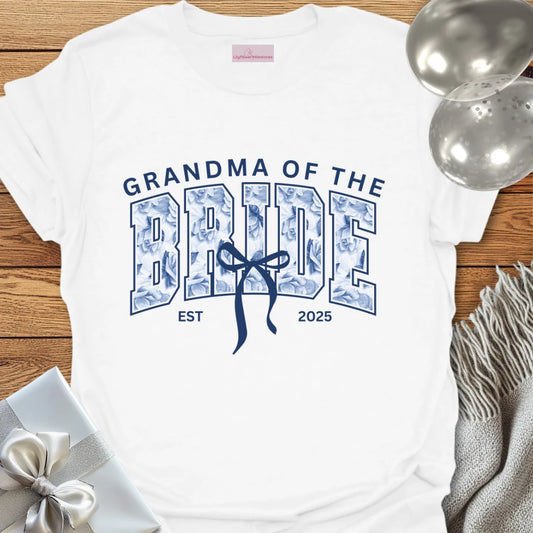 Grandma of the Bride Floral Varsity Wedding T-Shirt