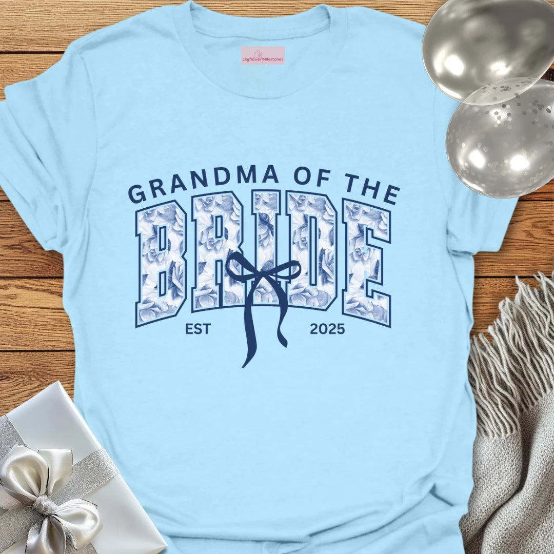 Grandma of the Bride Floral Varsity Wedding T-Shirt