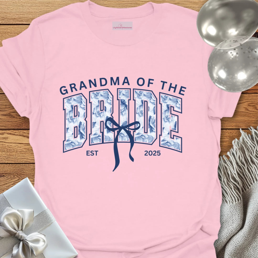 Grandma of the Bride Floral Varsity Wedding T-Shirt