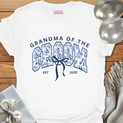 Grandma of the Groom Floral Varsity Wedding T-Shirt