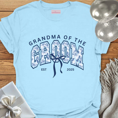 Grandma of the Groom Floral Varsity Wedding T-Shirt