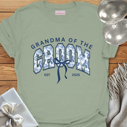 Grandma of the Groom Floral Varsity Wedding T-Shirt