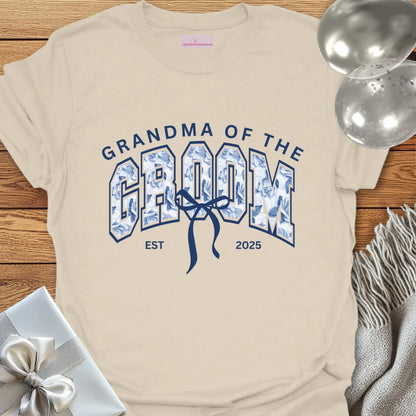 Grandma of the Groom Floral Varsity Wedding T-Shirt