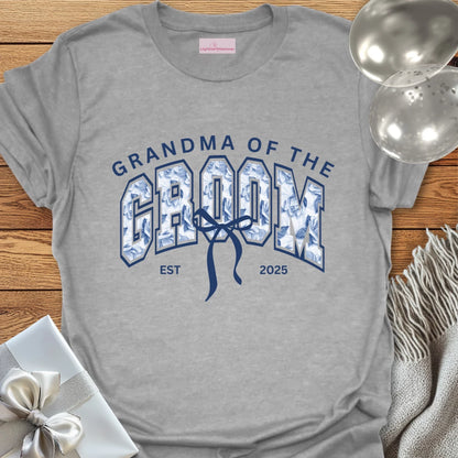 Grandma of the Groom Floral Varsity Wedding T-Shirt