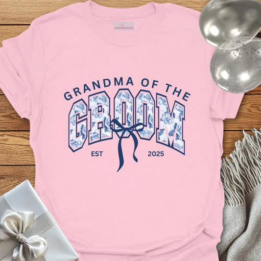 Grandma of the Groom Floral Varsity Wedding T-Shirt